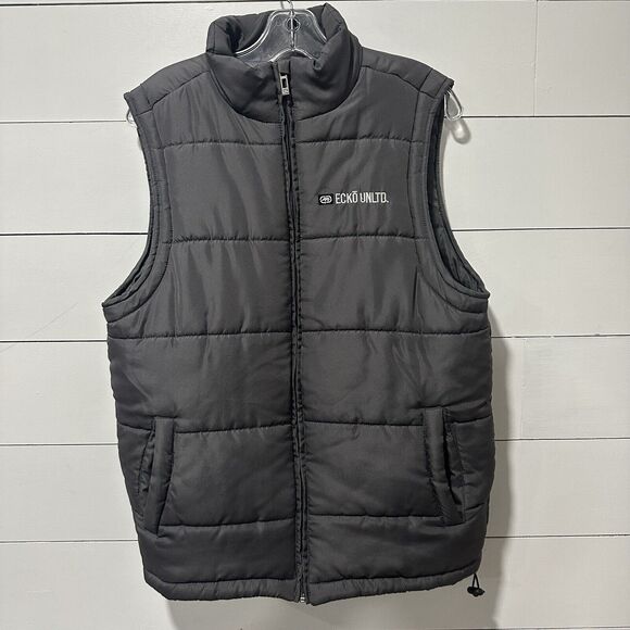 Ecko Unltd Vest Mens Size Small Black Grey Full Zip Puffed Jacket Pockets logo - Picture 1 of 12
